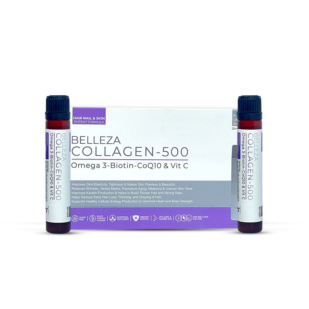 BELLEZA COLLAGEN 500 WITH OMEGA 3, BIOTIN, COQ10 & VITAMIN C PACK OF 6 - 30ML