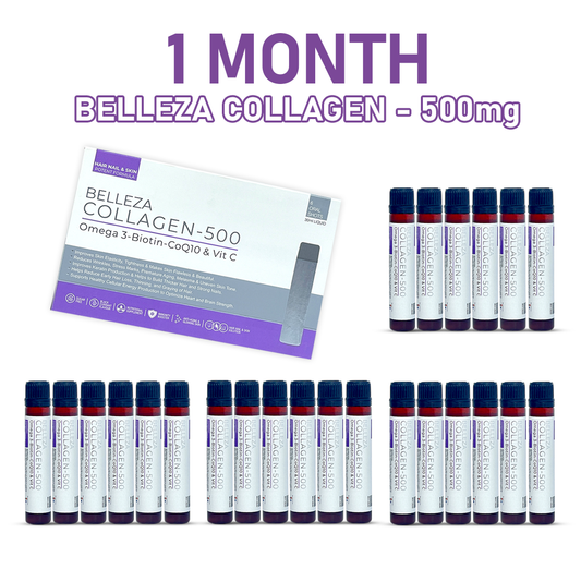 4 PACK BELLEZA COLLAGEN - 500 WITH OMEGA 3, BIOTIN, COQ10 & VITAMIN C - 1 MONTH DOSE