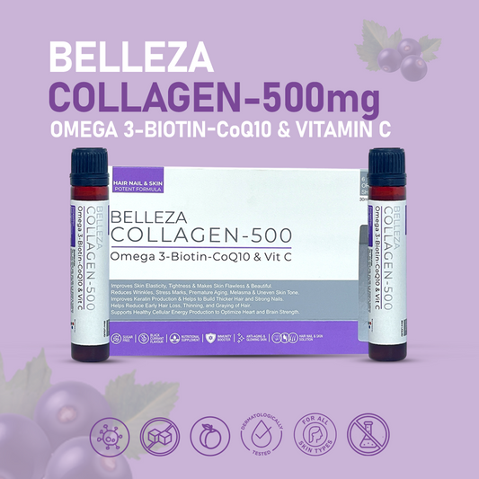 BELLEZA COLLAGEN 500 WITH OMEGA 3, BIOTIN, COQ10 & VITAMIN C PACK OF 6 - 30ML