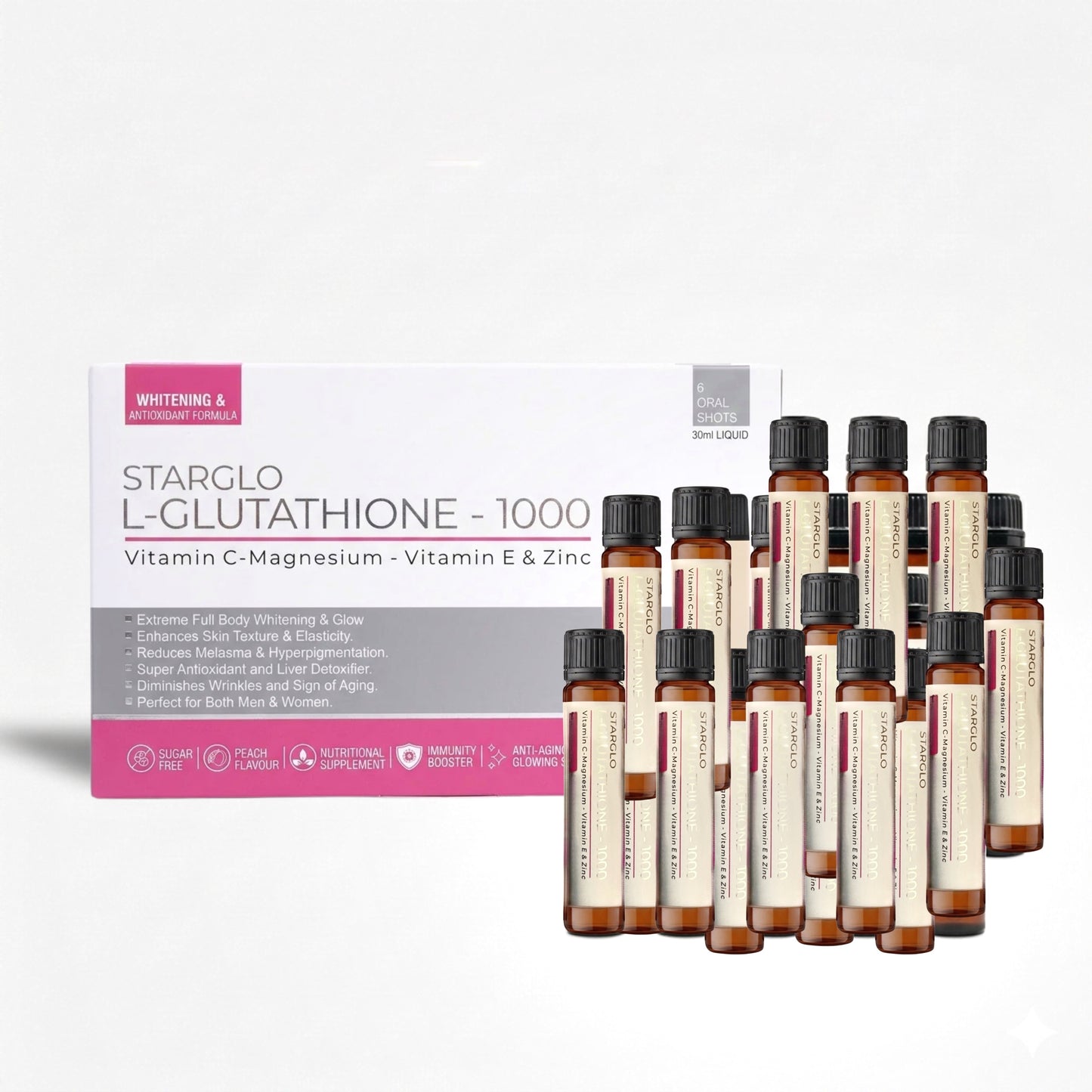 5 PACKS STARGLO SHOTS GLUTATHIONE 1000Mg - 1 MONTH DOSE